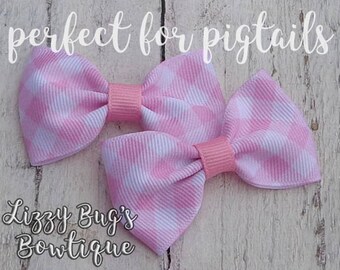 Hair Bows for Pigtails~Easter Hair Bow~Pink Gingham Hair Bow~Small Hair Bow~Tuxedo Hair Bow~Pigtail Hair Bows~Pastel Hair Bows~Hairbows