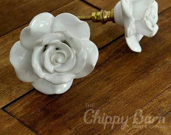 BIG White Ceramic Rose Knob