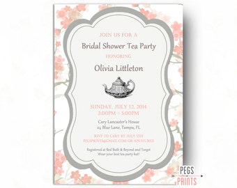 Floral Bridal Shower Tea Party Invitation - Printable Bridal Tea Party Invitation - Tea Party Bridal Shower Invitation - Floral Invitation