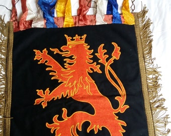 Vintage Heraldic Parade Banner, Wool Felt with Heraldic Lion, Two Tailed Crowned Lion, Czechoslovakia 1900-20