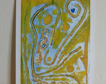 Blue + Yellow (Collograph print)