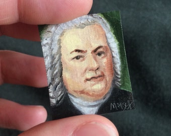 Mini Johann Sebastian Bach Portrait Painting, Framed