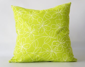 22x22Lime Green Pillow Cover, green pillow cover, floral pillow cover, green floral pillow cover, green decorative pillow, toss pillow cover
