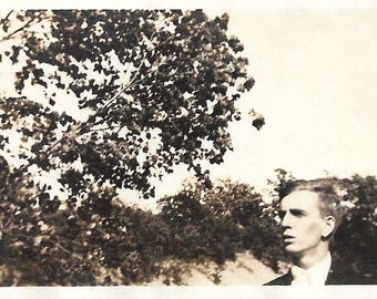Vintage Photo "Trying Out His GQ Face" Male Model Soul-Searching Look Handsome Man Found Vernacular Photo