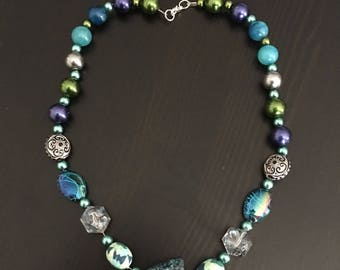 Boho blue beaded necklace