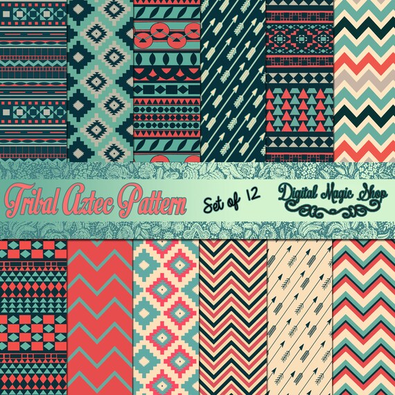 Items similar to 12 Tribal Aztec Patterns Digital Paper Backgrounds