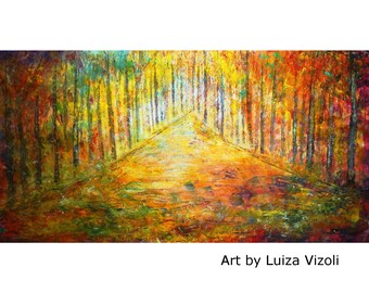 Large Canvas Painting 60x30 Original Wall Art SUNSET Trees Landscape HUGE Ready to Ship Art by Luiza Vizoli