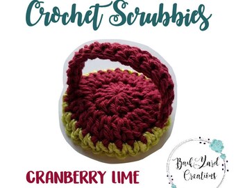 Cranberry Lime Scrubbie, Dish Scrubbie, Kitchen Dish Scrubbie, Strapped Scrubbie, SCRUBBIE, Ready to Ship