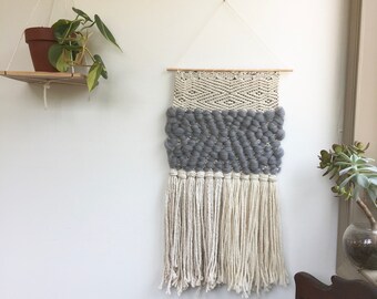 Grey Wool/Patterned Woven Wall Hanging