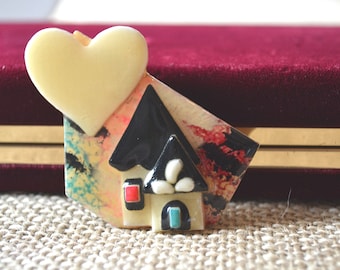 Lucinda Pin, House Brooch, Vintage Brooch, House Pin, House Brooch, Heart Pin, Acrylic Brooch, 1980's Pin, Lucinda Yates Pin