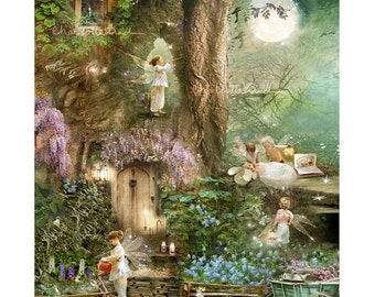 Moonrise Cottingley Beck fairy Print Mounted or unmounted or two sizes of plaques or notebook to choose from-All signed By Charlotte Bird