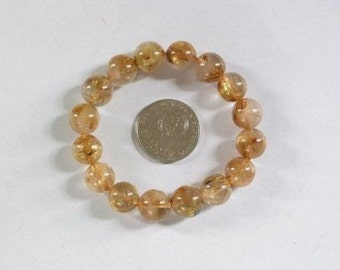 Bracelet Gold Rutilated Quartz 12mm Round Beads BSQR0756