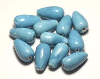 6PC - ceramic porcelain beads 21mm sky blue - 8741140017276 drops