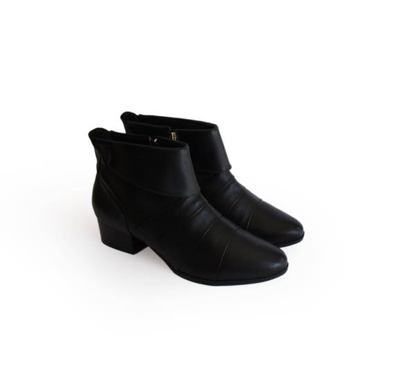 black ankle boots low heel