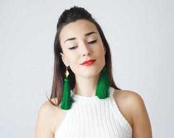 Statement Jewelry Green Tassel Earrings Long Earrings Statement Earrings Planter Trending/ CHATIO