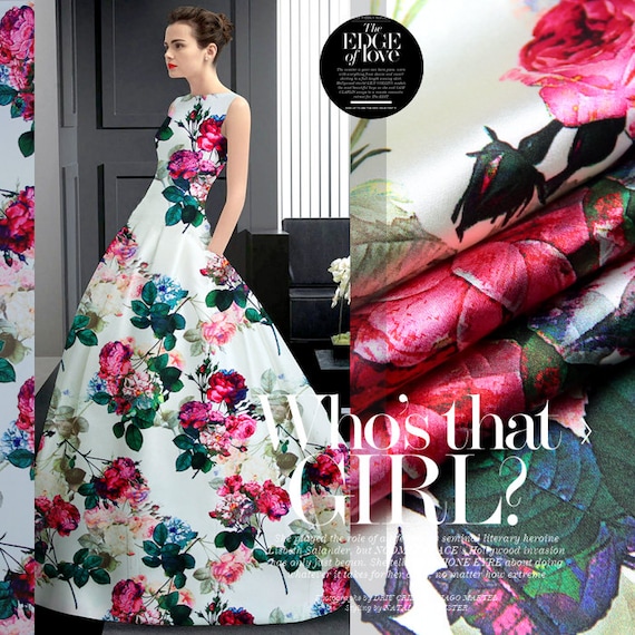 Elegant Flower Silk Fabric By The Yard Floral Silk Printed