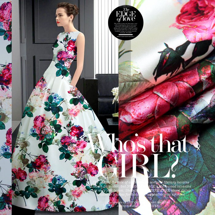 Elegant Flower Silk Fabric By The Yard Floral Silk Printed