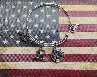 Air Force Mom Expandable Stainless Steel Bangle Air Force inspired Badge Opens Bracelet Military Jewelry