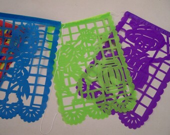 Medium Day of the Dead VERTICAL Papel Picado, 10 Banners, 14" by 9" Each Banner