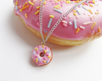 Donut necklace, doughnut necklace, polymer clay donut, miniature food, donut charm, Christmas gift, stocking filler,