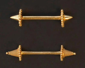 Gold Nipple Barbell- Nipple Piercing Jewelry- 17 Gauge- Nipple Bar- Straight Barbell- 22 Carat Solid Gold Body Piercing