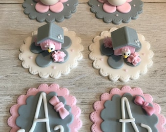 Set of 12 Fondant Cupcake Toppers - Bird Birthday Party - Baby Shower