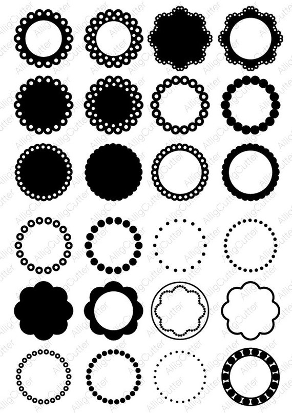 Download Circle Dot Scallop Monogram Frames SVG DXF PNG eps Cut Files for Cricut Design, Silhouette ...