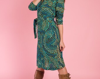 Vintage Turquoise Mosaic Shift Dress (Size Small/Medium)