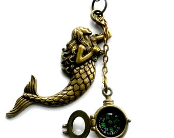 Mermaid Compass Necklace Nautical Handmade Gift