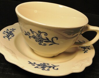 Homer Laughlin Dresden Imperial Blue Tea Cup Saucer Set EXCELLENT!