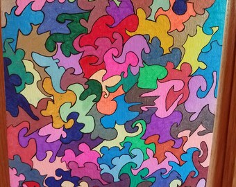 Puzzle Ink on Paper Absract Artwork 8 X 11 Original Artwork, Autism Awareness, Wall Art Picture, Home Decor, Great Gift, Ready to Ship