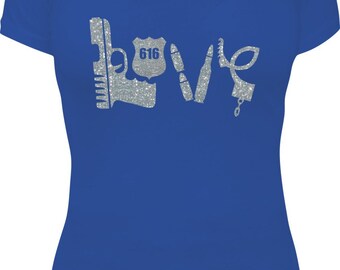 Love Police Shirt - Glitter Police Shirt - Police Wife Shirt