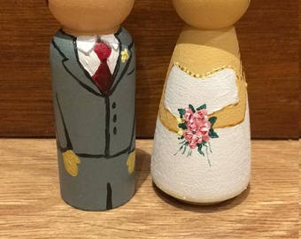 Wedding Cake topper, wedding, wooden peg doll, bride, groom, custom made, handpainted, bespoke, personalised