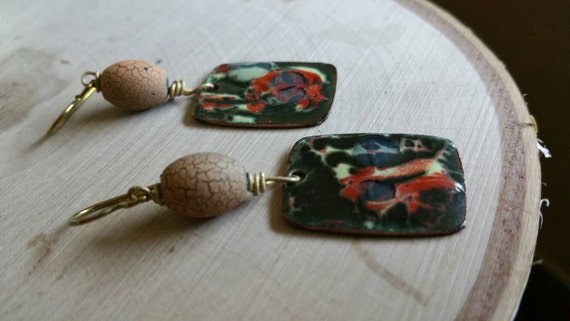 Earth and Fire Vitreous Enameled Copper and Clay Bead Earrings