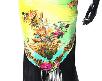 Silky Gypsy Hand Painted Hip Scarf Bohemian or Shawl