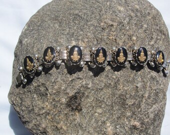 Black and Gold Buddha Cabochon Bracelet