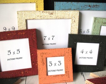 SQUARE - 12 COLORS! MINI Beachy Picture Frame Instagram Photo Nautical Rustic Distressed 3x3 4x4 5x5 6x6 7x7 8x8 9x9 w/ Glass Shabby Decor