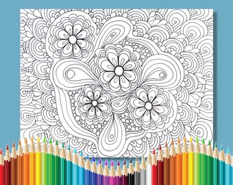 Coloring Pages for Adults Flower Zentangle Instant Download