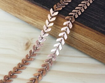 6.5mm Chevron Chain - 1 or 3 feet - Soldered Links - Antique Copper finish - Nickel Free