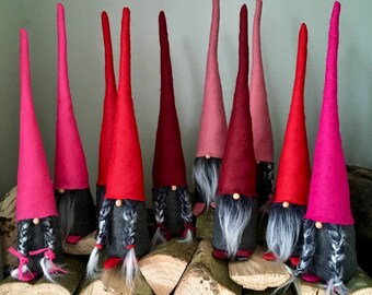 Felt Nisse, Nordic Gnomes, Scandinavian Gnomes, Red Felt Decorations, Gnome Ornaments, Mythical Creatures, House Tomte, Valentine Gifts.