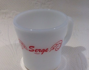 Cup Federal Glass milkglass with name "George" / / custom