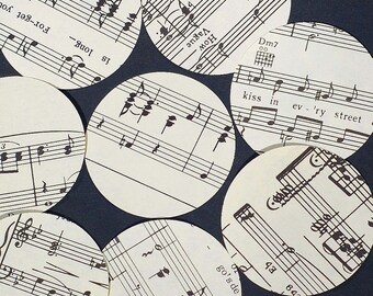 Sheet Music Circles- 100 vintage music paper circles, scrapbooking craft supplies, music party decor, wedding decorations