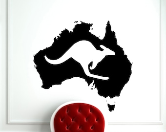 Australia Map Kangaroo Wall Decal Wild Animal Wallaby Vinyl Sticker Home Interior Kids Room Nursery Art Decoration Mural (206a)