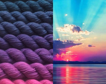 Gradient yarn set-merino wool, handdyed yarn 200g- hand painted dyed sock shawl ombre - Teal dawn.