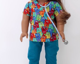 18 inch girl doll clothes - Cute cat Vet scrubs