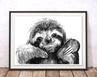 Sloth Art Print, Sloth Framed Wall Art, Sloth Illustration, Sloth Print, Sloth Gift for New Home, Sloth Wall Hanging Art Decor by Bex