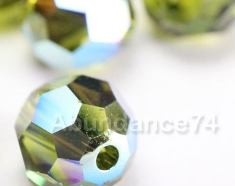 6 pcs Swarovski Elements - Swarovski Crystal Beads 5000 10mm Round Ball Beads - Olivine AB