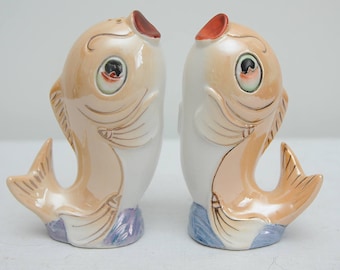 Mid Century Kitsch Fish Ceramic Salt and Pepper Shakers