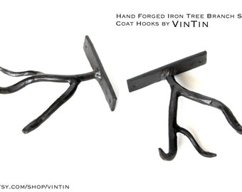 One Hook Tree Branch Hand Forged Iron Rustic Twig Outdoors Style Coat Key Robe Towel Hat Leash Jewelry Necklace Hanger Hook by VinTin