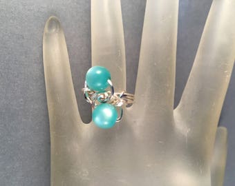 Silver and Turquoise Wire Wrapped Ring, One of a Kind, Ring Size 5.25, Previously Fifteen Dollars ON SALE